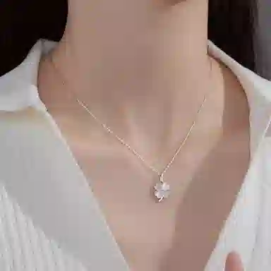 【S925银 幸运四叶草】 福韵金 六桂福 好运草轻奢精致森系小清新温柔甜美时尚简约设计百搭高级锁骨链 琉璃 项链 女款