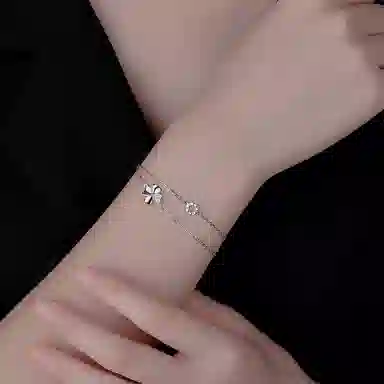 【999足银纯银 幸运四叶草】 福韵金 六桂福 圆环罗马数字轻奢精致简约小众设计小清新甜美闪耀百搭 银 手链 女款