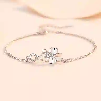 【999足银纯银 幸运四叶草】 福韵金 六桂福 好运草罗马数字圆环轻奢简约高级百搭闪耀精致甜美温柔日常通勤 银 手链 女款