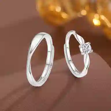 【999纯银丨免费定制刻字丨赠告白贺卡】 福韵金 六桂福珠宝 莫比乌斯恋爱频率对戒相爱同频开口可调节一对 足银 礼盒戒指 男女同款情侣款