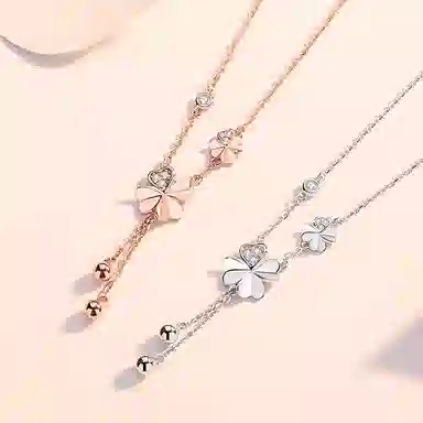 【S999足银纯银 好运四叶草】 福韵金 六桂福 幸运草流苏轻奢精致璀璨森系小清新温柔甜美时尚简约日常通勤百搭高级锁骨链 银 项链 女款