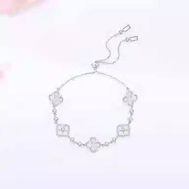 【S925银 爆闪/幸运四叶草】 福韵金 六桂福 五花轻奢浪漫闪耀简约高级森系甜美小清新甜蜜饰爱温柔气质告白氛围感 银 手链 女款