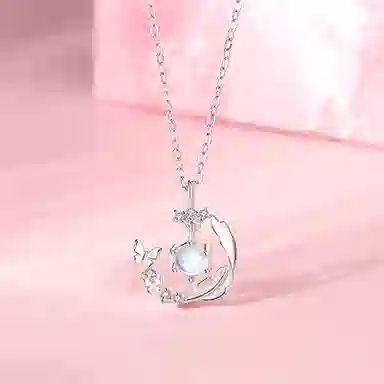 【 999纯银 福韵金 】六桂福珠宝 羽化成蝶吊坠 轻奢精致浪漫蝴蝶花环闪耀甜美温柔小清新设计告白日常百搭优雅锁骨链 琉璃 足银项链 女款