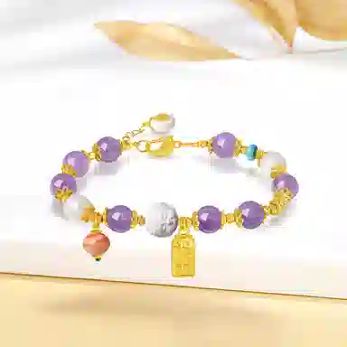 【S925银 招桃花/春夏物语】 福韵金 六桂福 佛头醒狮福牌花朵鲤鱼新中式国财转运紫色成功上岸本命年#好运 紫水晶 手串 女款