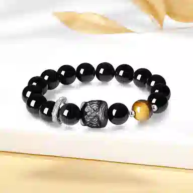 【999足银 祥瑞醒狮】 福韵金 六桂福 招财狮子新中式国潮时来运转轻奢时尚简约百搭串珠#好运 黑曜石 手串 男女同款情侣款