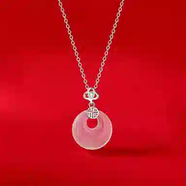 【高品质 S925银】六桂福 福气平安扣新中式福牌如意吊坠银镶玉时尚锁骨链显白清冷如意转运平安聚财纳福 福韵金 好运 玉髓 玉石项链 女款