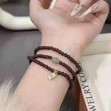 【S925银 福气满满】 福韵金  六桂福 榴玉纳福串珠新中式国风高级气质百搭福牌本命年转运必备叠戴手饰好运 琉璃 天然石榴玉石手串 女款