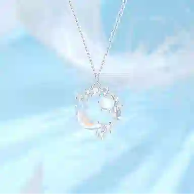 【999纯银】 福韵金 六桂福珠宝 幻梦星月 镶锆幻彩宝石星星月亮吊坠轻奢浪漫森系精致闪耀小清新设计优雅百搭锁骨链 琉璃 玉石项链 女款