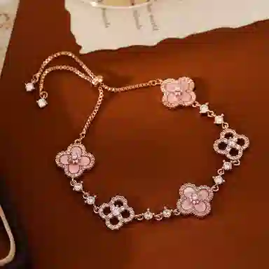 【S925银 爆闪/幸运四叶草】 福韵金 六桂福 五花轻奢浪漫闪耀简约高级森系甜美小清新甜蜜饰爱温柔气质告白氛围感 银 手链 女款