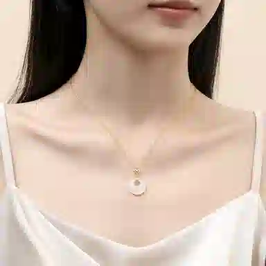 【高品质 S925银】六桂福 福气平安扣新中式福牌如意吊坠银镶玉时尚锁骨链显白清冷如意转运平安聚财纳福 福韵金 好运 玉髓 玉石项链 女款