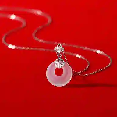 【高品质 S925银】六桂福 福气平安扣新中式福牌如意吊坠银镶玉时尚锁骨链显白清冷如意转运平安聚财纳福 福韵金 好运 玉髓 玉石项链 女款