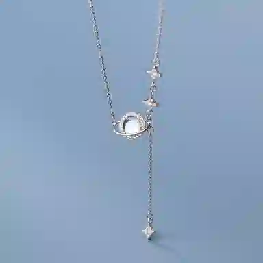 【S925银 宇宙星球】 福韵金 六桂福 星星轻奢灵动闪耀爱意交织星辰大海浪漫优雅简约高级设计 琉璃 项链 男女同款情侣款