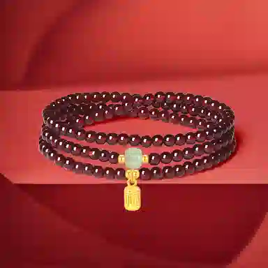 【S925银 福气满满】 福韵金  六桂福 榴玉纳福串珠新中式国风高级气质百搭福牌本命年转运必备叠戴手饰好运 琉璃 天然石榴玉石手串 女款