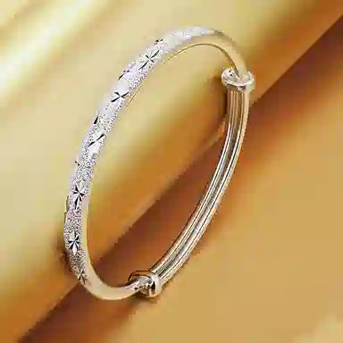 【999足银纯银 满天星/浪漫7夕卡片】 福韵金 六桂福珠宝 新中式国风轻奢精致小众设计高级感素圈实心推拉可调节百搭 银 手镯 女款