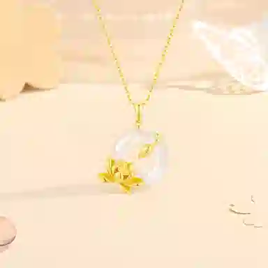 【S999足银纯银】六桂福 福韵金 好事莲莲 事事如意莲花荷花平安扣 新中式国风招财纳福小众高级轻奢清冷贵气锁骨链#好运 玉髓 项链 女款