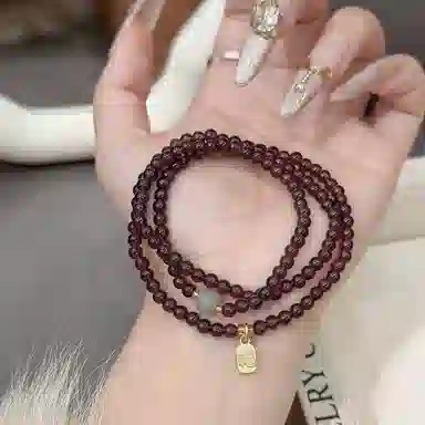 【S925银 福气满满】 福韵金  六桂福 榴玉纳福串珠新中式国风高级气质百搭福牌本命年转运必备叠戴手饰好运 琉璃 天然石榴玉石手串 女款