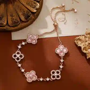 【S925银 爆闪/幸运四叶草】 福韵金 六桂福 五花轻奢浪漫闪耀简约高级森系甜美小清新甜蜜饰爱温柔气质告白氛围感 银 手链 女款