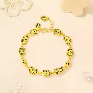 【S925银 好运猫猫】 福韵金 六桂福 快乐哈基米猫咪饼干小鱼干轻奢高级温柔可爱甜美简约小众设计百搭手链 银 手饰 女款