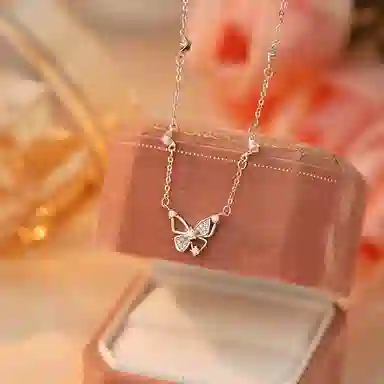 【999足银纯银 好运福蝶/浪漫卡片】 福韵金 六桂福&蝴蝶轻奢精致梦幻灵动在逃公主闪耀蝶舞请冷风高级简约日常百搭 银 项链 女款