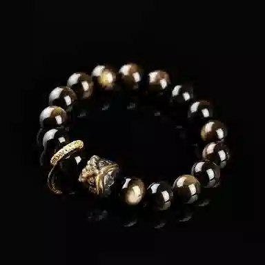 【999足银 祥瑞招财】 福韵金 六桂福 乾坤圈醒狮新中式国潮时来运转轻奢时尚简约百搭串珠#好运 黑曜石 手串 男女同款情侣款