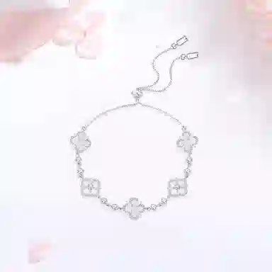 【S925银 爆闪/幸运四叶草】 福韵金 六桂福 五花轻奢浪漫闪耀简约高级森系甜美小清新甜蜜饰爱温柔气质告白氛围感 银 手链 女款