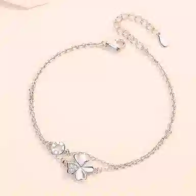 【999足银纯银 幸运四叶草】 福韵金 六桂福 好运草罗马数字圆环轻奢简约高级百搭闪耀精致甜美温柔日常通勤 银 手链 女款