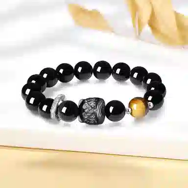 【999足银 祥瑞醒狮】 福韵金 六桂福 招财狮子新中式国潮时来运转轻奢时尚简约百搭串珠#好运 黑曜石 手串 男女同款情侣款