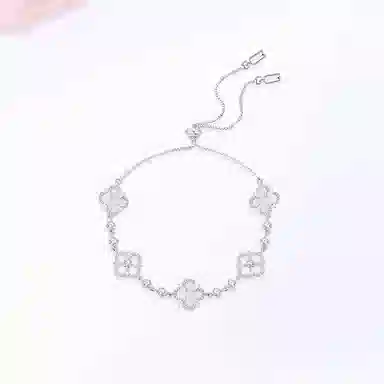 【S925银 爆闪/幸运四叶草】 福韵金 六桂福 五花轻奢浪漫闪耀简约高级森系甜美小清新甜蜜饰爱温柔气质告白氛围感 银 手链 女款