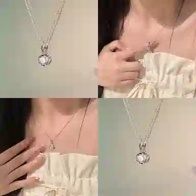 【 999足银 福韵金 】六桂福珠宝 莫比乌斯 一见钟情白玫瑰轻奢浪漫四叶草幸运吊坠表白告白小众设计简约百搭锁骨链 纯银 礼盒装项链 女款