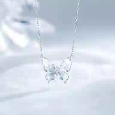 【999足银纯银 冰屿蝴蝶/浪漫卡片】 福韵金 接住财运的蝴蝶好运福蝶渐变蓝轻奢精致灵动浪漫闪耀简约百搭 白水晶 项链 女款