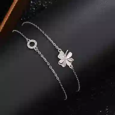 【999足银纯银 幸运四叶草】 福韵金 六桂福 圆环罗马数字轻奢精致简约小众设计小清新甜美闪耀百搭 银 手链 女款