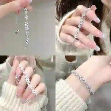 【 999纯银丨满钻爆闪 福韵金 】六桂福珠宝 紫藤花微笑宝石花朵轻奢浪漫小众设计在逃公主高级甜美温柔气质百搭百搭好运 足银 手链 女款