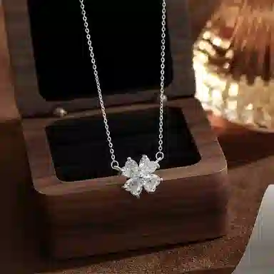 【999足银纯银 爆闪好运草】 福韵金 六桂福 幸运四叶草轻奢闪耀精致简约小清新甜美温柔清冷感小众高级气质百搭 银首饰 项链 女款