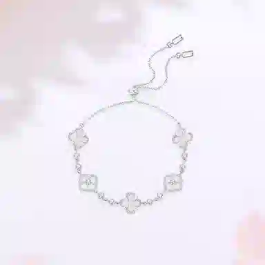 【S925银 爆闪/幸运四叶草】 福韵金 六桂福 五花轻奢浪漫闪耀简约高级森系甜美小清新甜蜜饰爱温柔气质告白氛围感 银 手链 女款