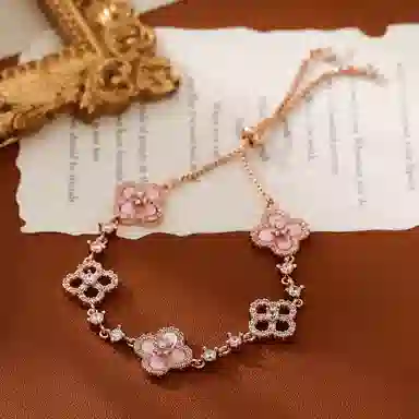 【S925银 爆闪/幸运四叶草】 福韵金 六桂福 五花轻奢浪漫闪耀简约高级森系甜美小清新甜蜜饰爱温柔气质告白氛围感 银 手链 女款