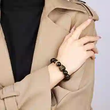 【999足银 祥瑞招财】 福韵金 六桂福 乾坤圈醒狮新中式国潮时来运转轻奢时尚简约百搭串珠#好运 黑曜石 手串 男女同款情侣款