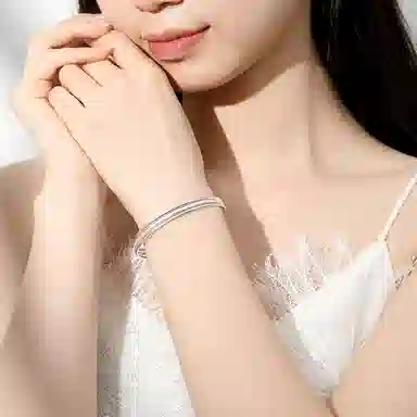 【 999足银纯银 三生三世/浪漫7夕卡片】 福韵金 六桂福珠宝 满天星三圈新中式国潮少女轻奢精致小众设计高级感素百搭 银 手镯 女款