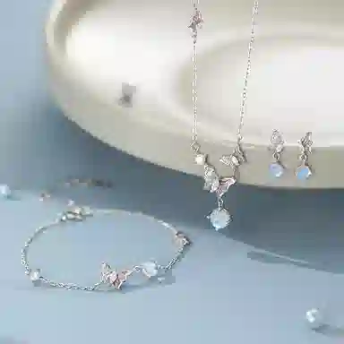 【S9999足银 蝶舞玫香】 福韵金 六桂福 蝴蝶粉色轻奢精致高级森系清新温柔少女心日常约会甜蜜告白百搭锁骨链好运 纯银 项链 女款