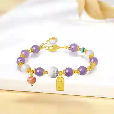 【S925银 招桃花/春夏物语】 福韵金 六桂福 佛头醒狮福牌花朵鲤鱼新中式国财转运紫色成功上岸本命年#好运 紫水晶 手串 女款