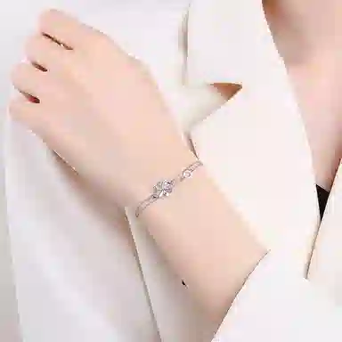 【999足银纯银 幸运四叶草】 福韵金 六桂福 好运草罗马数字圆环轻奢简约高级百搭闪耀精致甜美温柔日常通勤 银 手链 女款