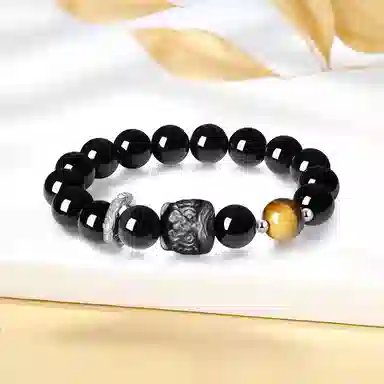 【999足银 祥瑞醒狮】 福韵金 六桂福 招财狮子新中式国潮时来运转轻奢时尚简约百搭串珠#好运 黑曜石 手串 男女同款情侣款