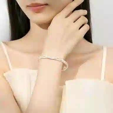 【999足银纯银 满天星/浪漫7夕卡片】 福韵金 六桂福珠宝 新中式国风轻奢精致小众设计高级感素圈实心推拉可调节百搭 银 手镯 女款