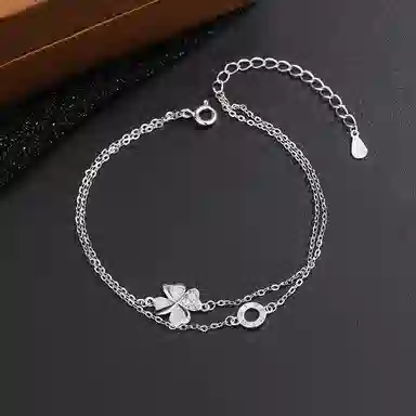 【999足银纯银 幸运四叶草】 福韵金 六桂福 圆环罗马数字轻奢精致简约小众设计小清新甜美闪耀百搭 银 手链 女款