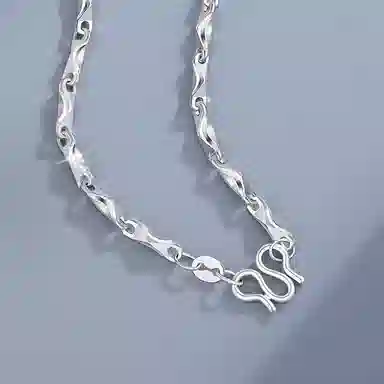 【S999足银纯银】六桂福 元宝链个性素链无吊坠 嘻哈街头中性风冷淡风简约设计小众高级感锁骨链 福韵金 招财好运 首饰 礼盒项链 男款