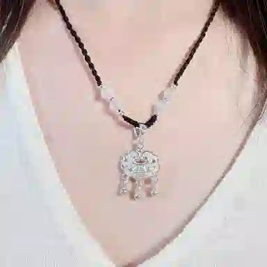 【999纯银丨平安顺遂丨赠告白卡片】 福韵金 六桂福珠宝 长命锁新中式国风国潮编织绳吊坠平安扣百搭高级显白气质优雅好运 足银 项链 女款