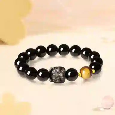 【S925银 祥瑞醒狮】 福韵金 六桂福 招财狮子新中式国潮时来运转轻奢时尚简约百搭串珠#好运 黑曜石 手串 男女同款情侣款