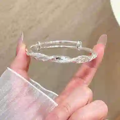 【999纯银丨可免费定制刻字丨赠告白贺卡】 福韵金 六桂福珠宝 莫比乌斯经典素圈可推拉银镯子新中式简约大气小众轻奢百搭 足银 手镯 女款