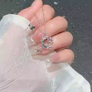 【999纯银】 福韵金 六桂福珠宝 幻梦星月 镶锆幻彩宝石星星月亮吊坠轻奢浪漫森系精致闪耀小清新设计优雅百搭锁骨链 琉璃 玉石项链 女款