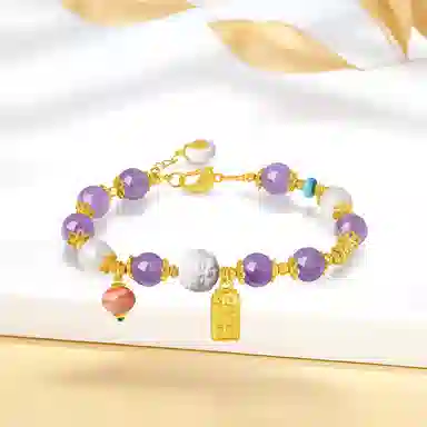 【S925银 招桃花/春夏物语】 福韵金 六桂福 佛头醒狮福牌花朵鲤鱼新中式国财转运紫色成功上岸本命年#好运 紫水晶 手串 女款