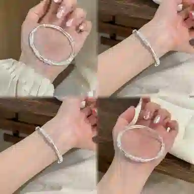 【999足银纯银丨可免费定制刻字丨赠告白贺卡】 福韵金 六桂福珠宝 繁花似锦花枝玉叶新中式轻奢小众简约素圈浮雕推拉镯子 首饰 手镯 女款